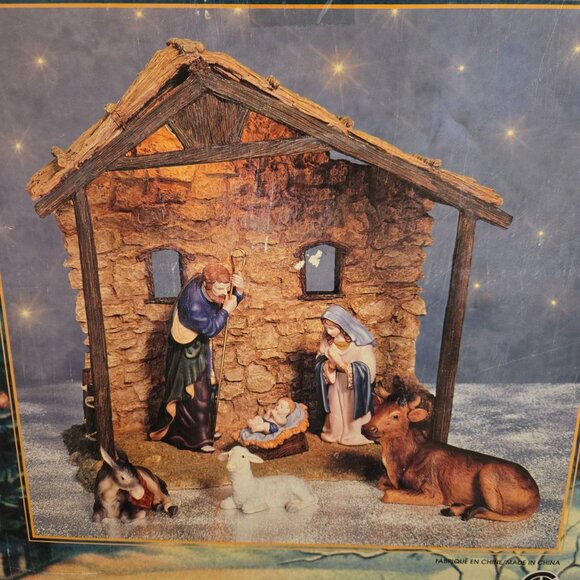 Traditions Lighted Nativity Crèche | 14.5” Christmas Stable | Rustic Holiday - Picture 7 of 10